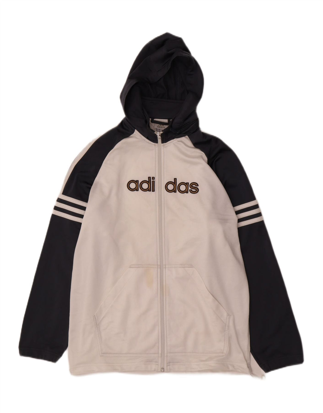 Adidas - Sudadera con capucha y cremallera para niños, 15-16 años, color blanco roto, poliéster
