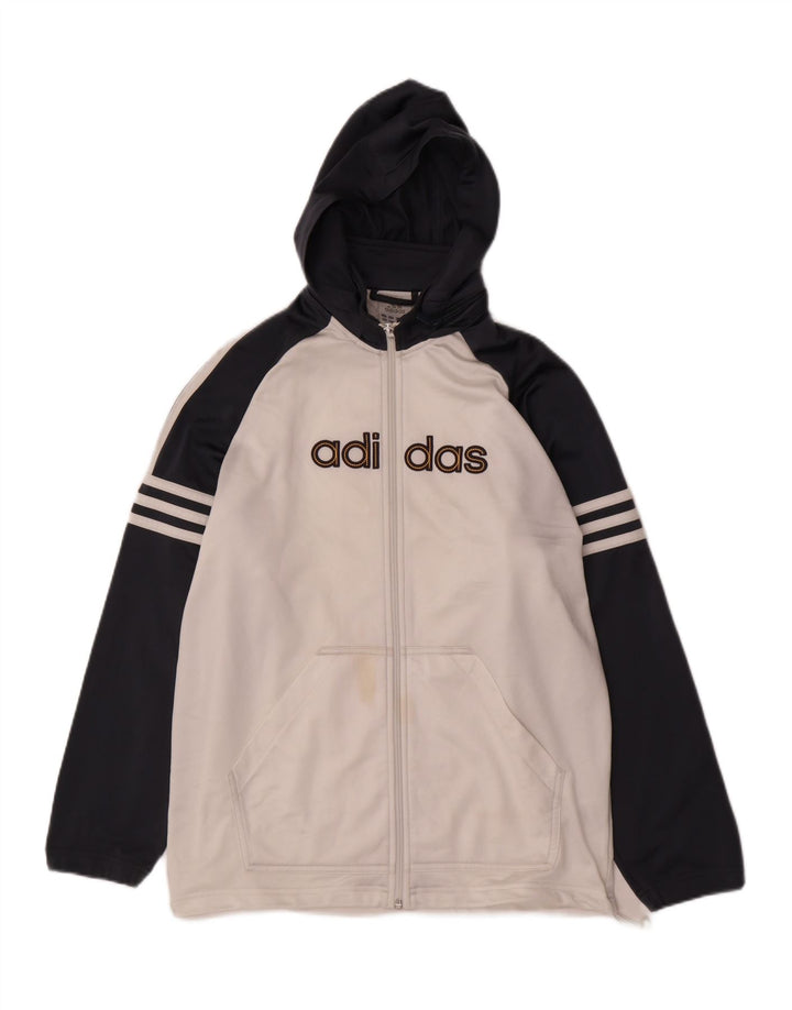 Adidas - Sudadera con capucha y cremallera para niños, 15-16 años, color blanco roto, poliéster