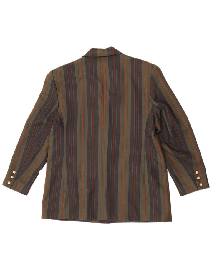 Vintage mujer 3 botones Blazer chaqueta Reino Unido 18 XL lana a rayas caqui