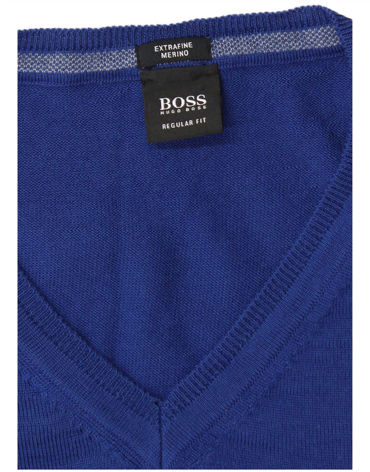 Hugo Boss Hombre Jersey con Cuello en V Jersey XL Lana Virgen Azul