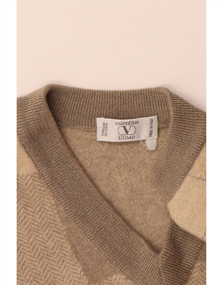 VALENTINO Jersey Hombre Cuello Pico XL Lana Patchwork Gris