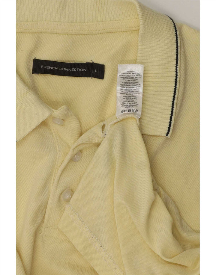 French Connection Polo para hombre de algodón a rayas amarillas grandes