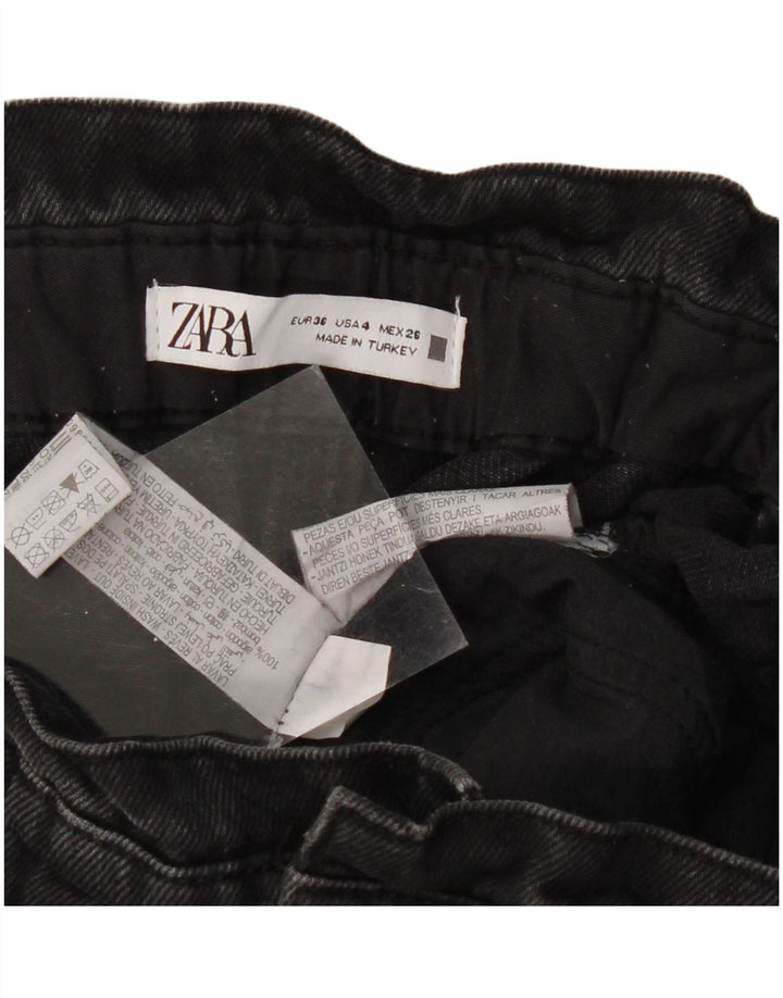 ZARA Womens High Waist Tapered Jeans EU 36 XS W26 L24 Black Cotton