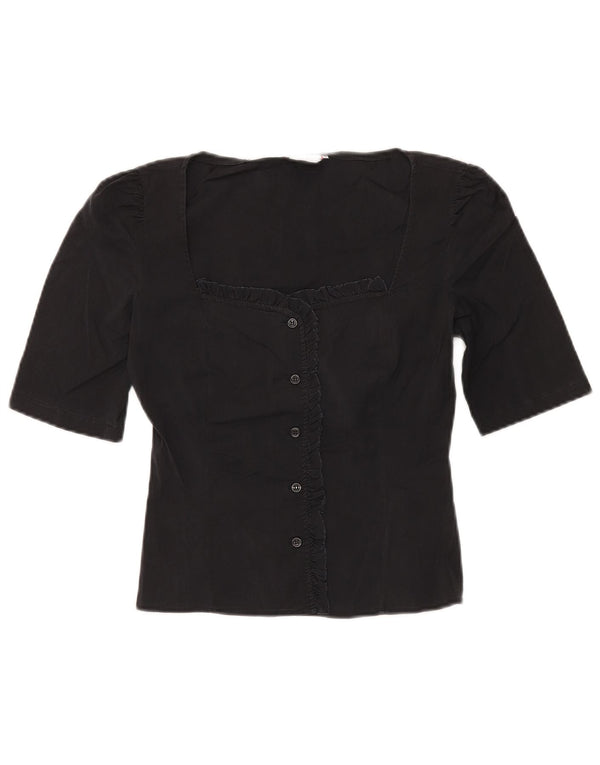 MAX & CO. Blusa corta con volantes en la parte delantera para mujer IT 40 Small Black Cotton