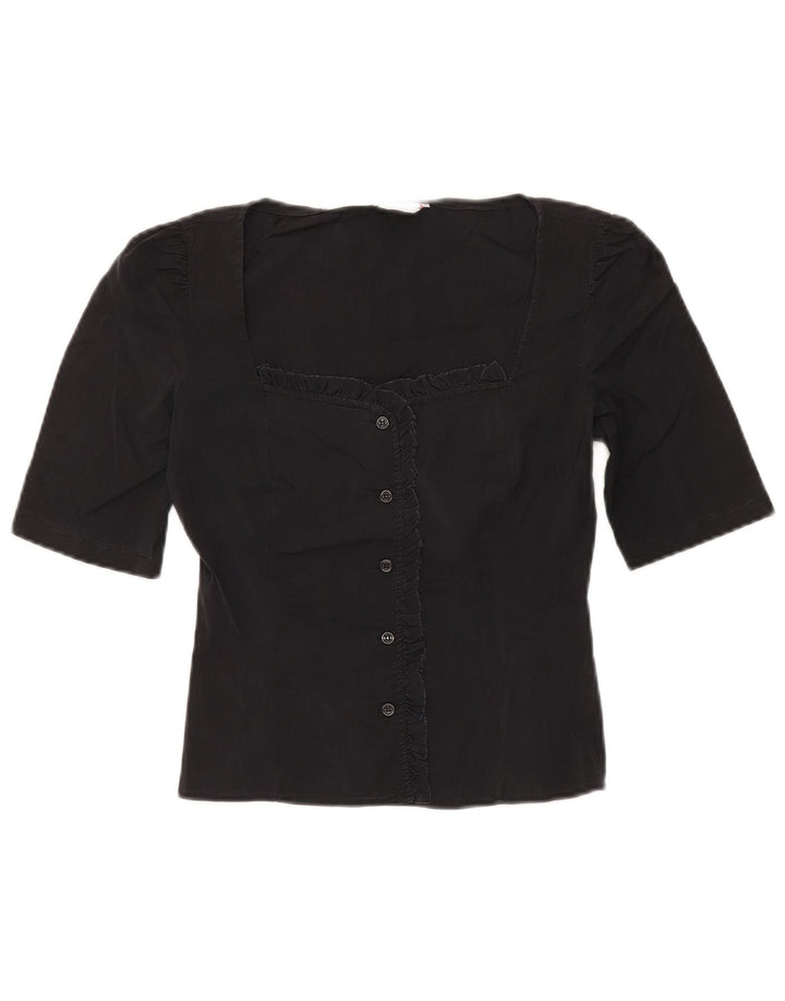 MAX & CO. Blusa corta con volantes en la parte delantera para mujer IT 40 Small Black Cotton