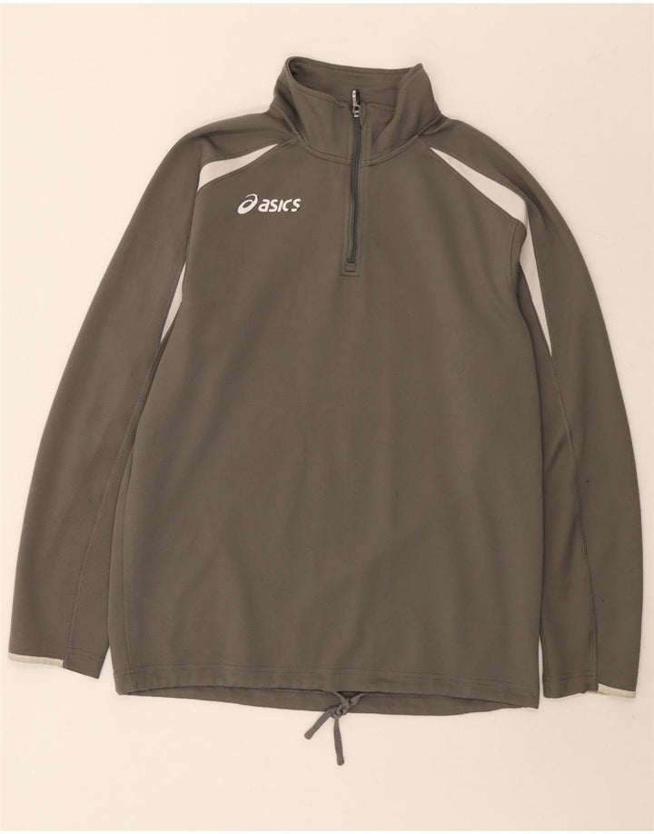 Asics Hombre Zip Neck Pullover Chándal Top Grande Gris Colorblock Poliéster
