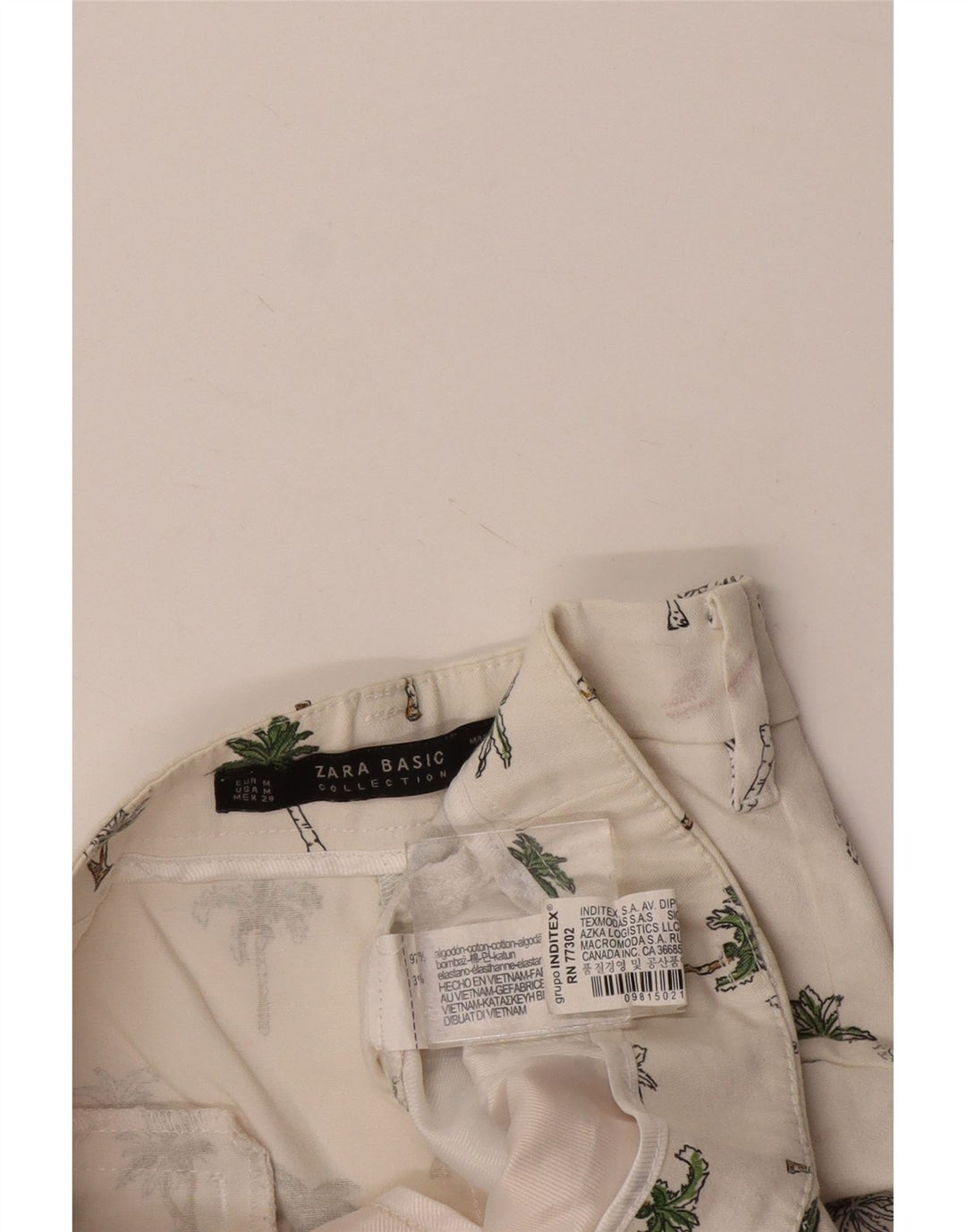 Zara Mujer Pantalones Cortos Chinos Medianos W28 Algodón Floral Blanco