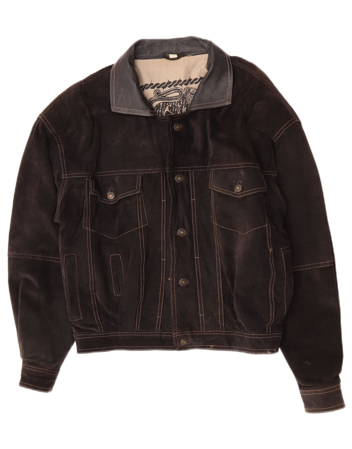 John F Gee - Chaqueta de piel extragrande para hombre, estilo bomber, IT 46, ante marrón pequeño