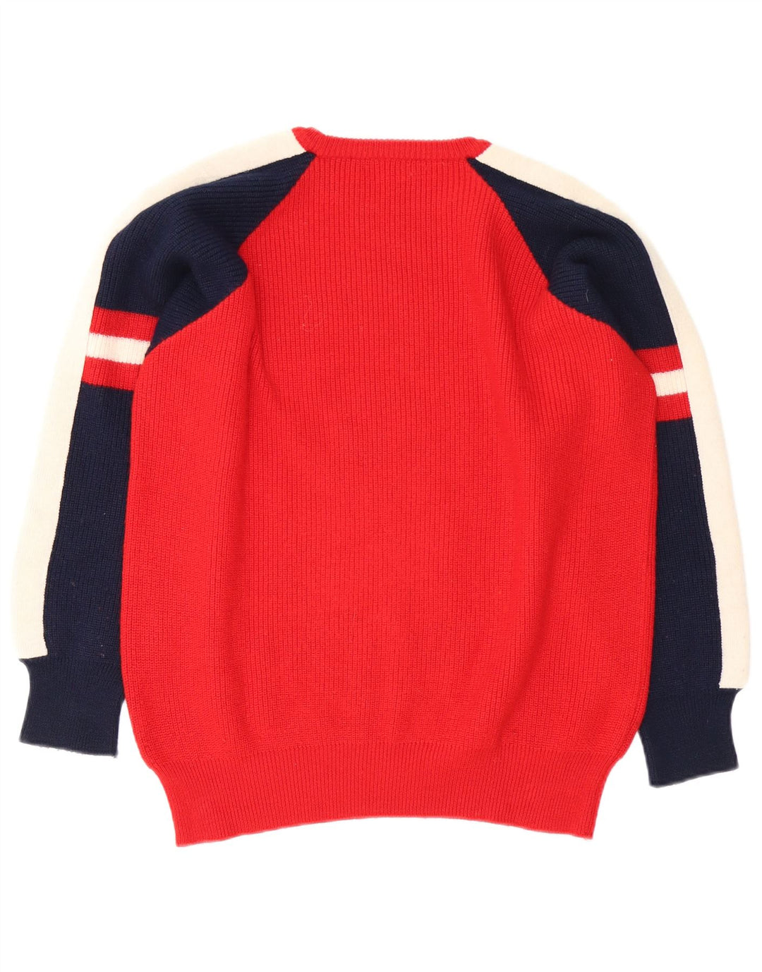 Vintage hombres cuello redondo jersey suéter medio rojo colorblock
