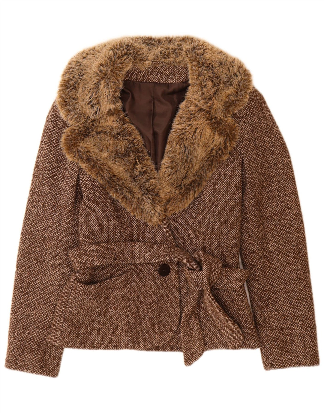 Bay - Chaqueta tipo blazer con 1 botón para mujer, talla pequeña, color marrón, lana moteada