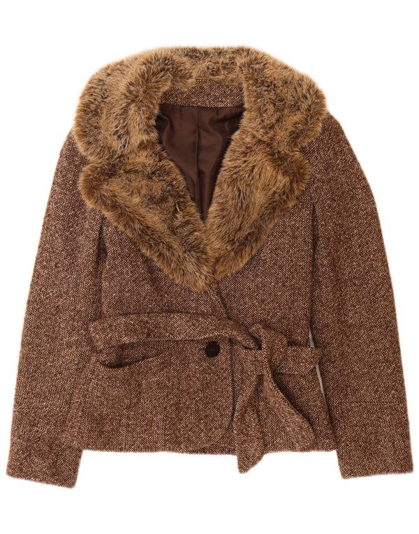 Bay Womens 1 Button Blazer Jacket UK 10 Small Brown Flecked Wool