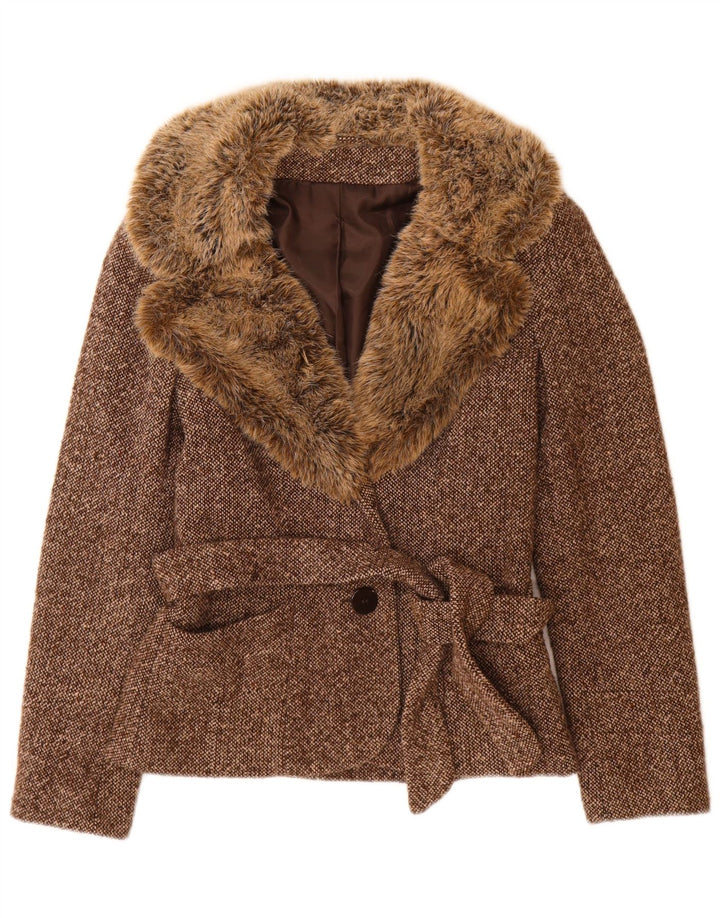 Bay - Chaqueta tipo blazer con 1 botón para mujer, talla pequeña, color marrón, lana moteada