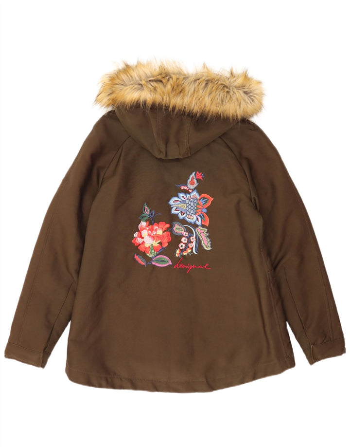 Desigual Chaqueta Parka Con Capucha Gráfica Para Mujer EU 38 Algodón Caqui Mediano