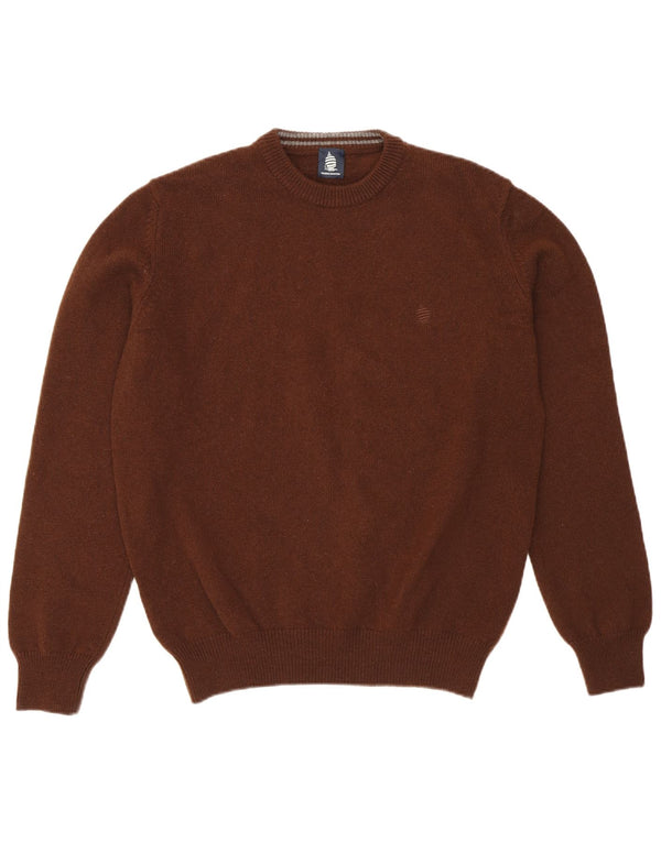 Marina Yachting Jersey de cuello redondo para hombre, talla pequeña, marrón, lana virgen