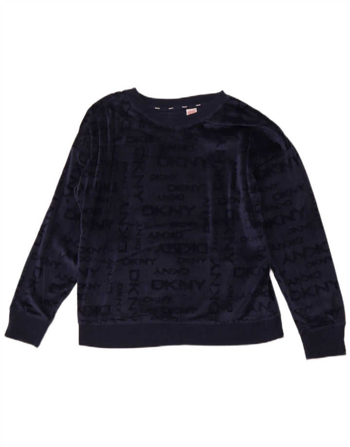 DKNY Jersey de forro polar gráfico para mujer UK 44 Mediano Azul marino Poliéster