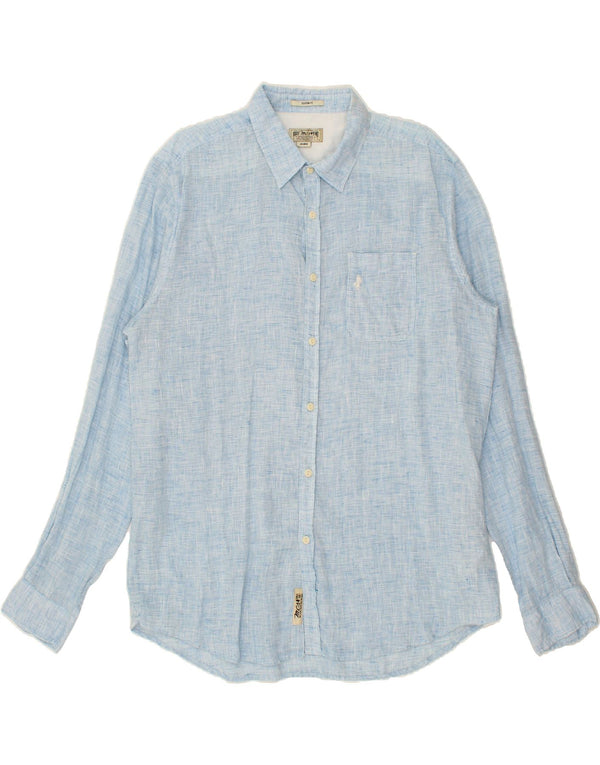 MARLBORO CLASSICS Camisa de ajuste personalizado para hombre 2XL Lino azul