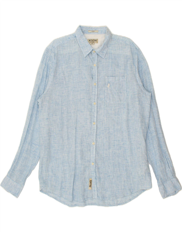 MARLBORO CLASSICS Camisa de ajuste personalizado para hombre 2XL Lino azul