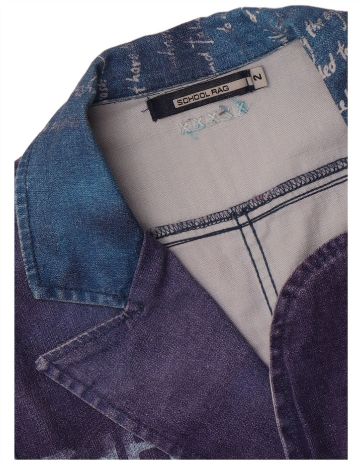 Vintage mujer 3 botones gráfico Blazer chaqueta US 2 XS azul colorblock