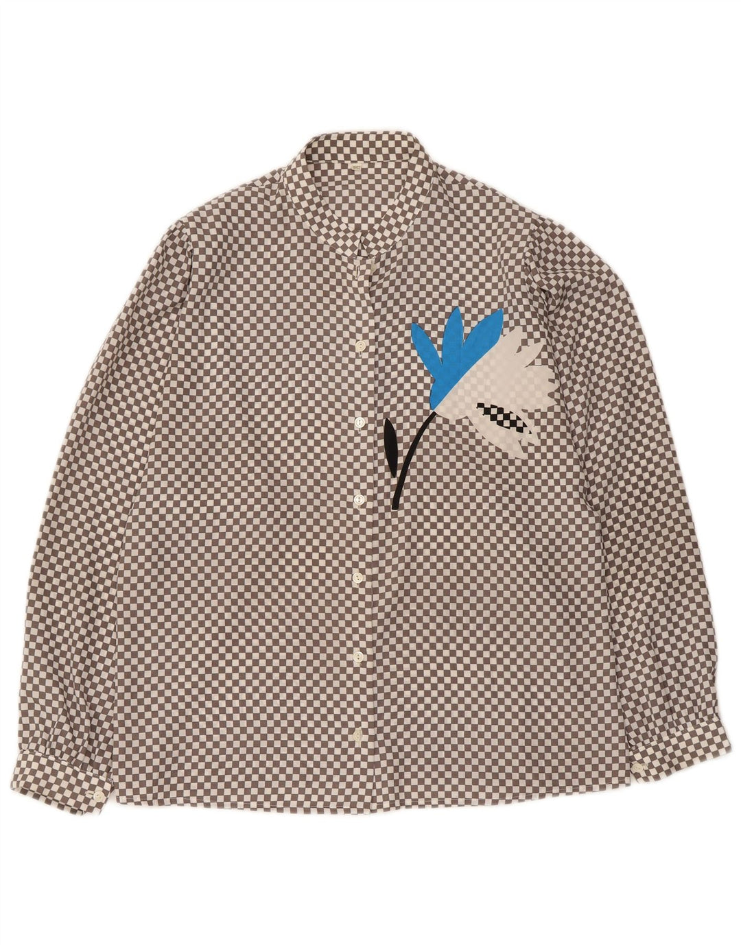 Vintage mujer camisa blusa Reino Unido 16 poliéster geométrico gris grande