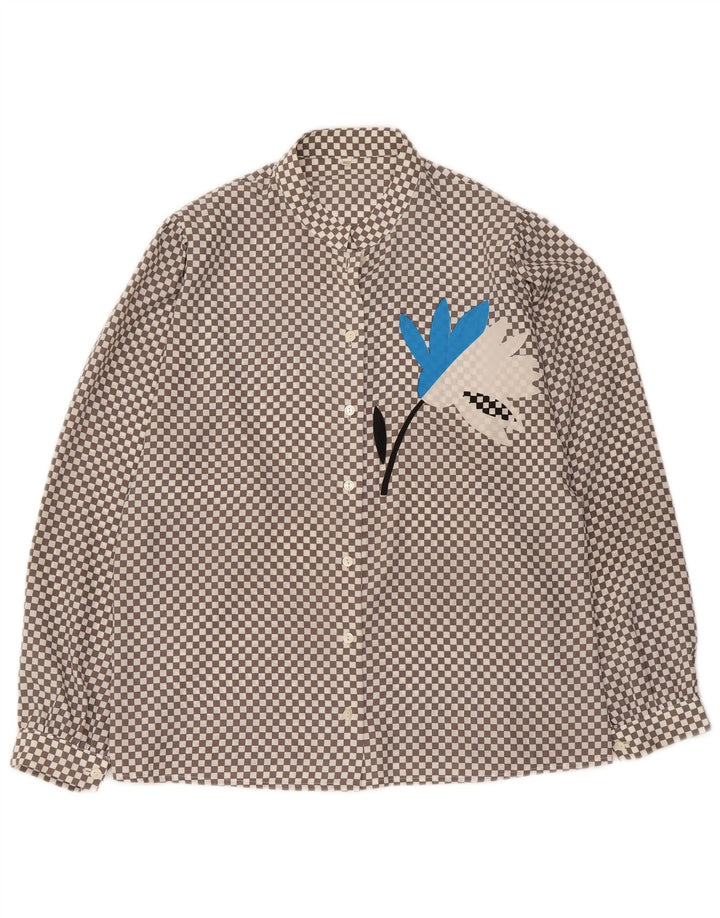 Vintage mujer camisa blusa Reino Unido 16 poliéster geométrico gris grande