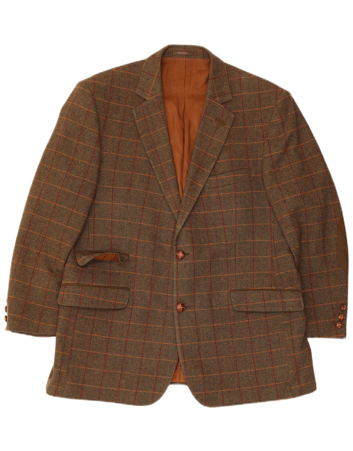 Klotz Chaqueta tipo blazer de 2 botones para hombre UK 42 XL Lana en espiga marrón