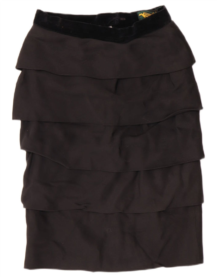 VINTAGE Falda escalonada de cintura alta para mujer IT 42 Mediana W26 Viscosa negra