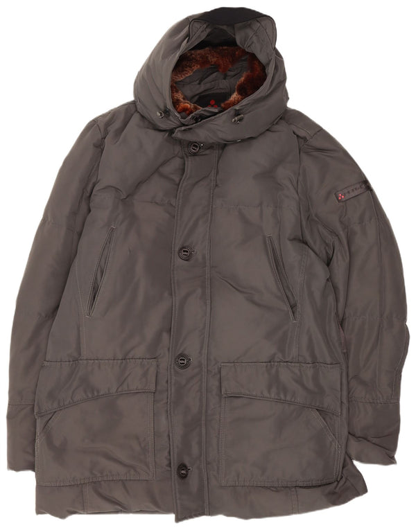 PEUTEREY Abrigo acolchado con capucha para hombre UK 40 Poliéster gris grande