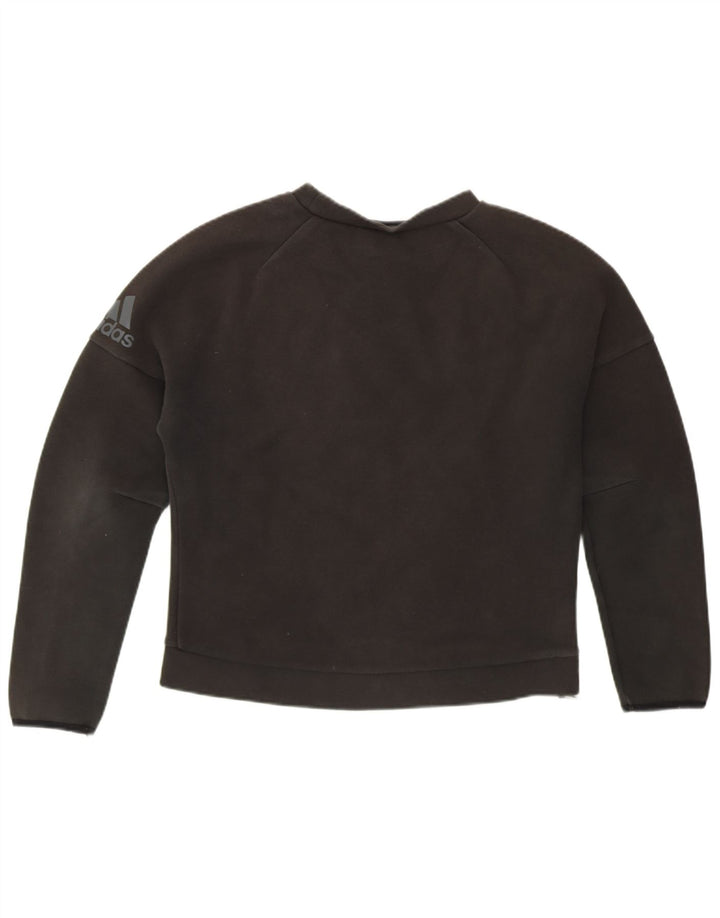 ADIDAS Mujer Crop Graphic Sudadera Jumper UK 12 Mediano Negro