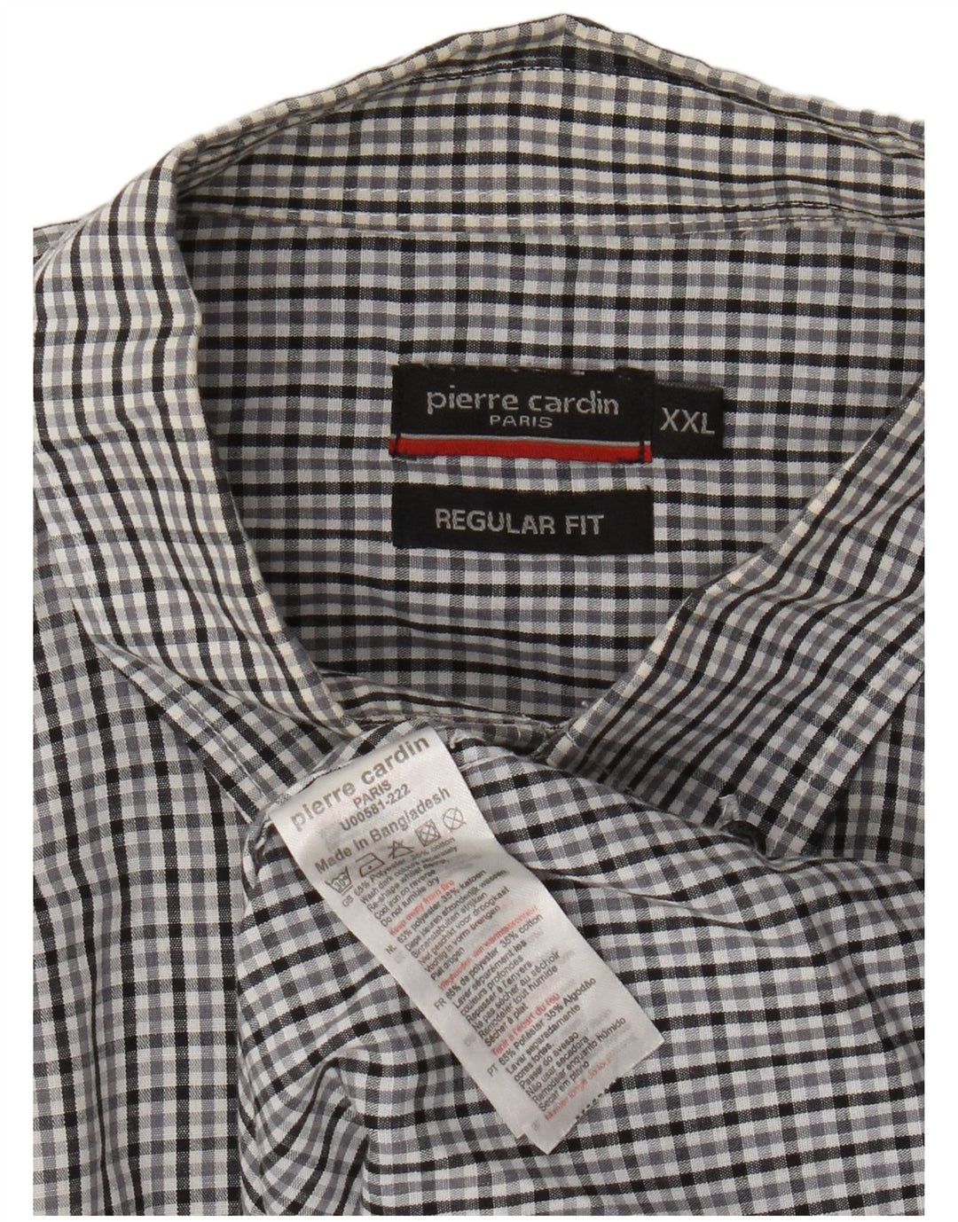 PIERRE CARDIN Camisa de manga corta de ajuste regular para hombre 2XL Poliéster a cuadros gris