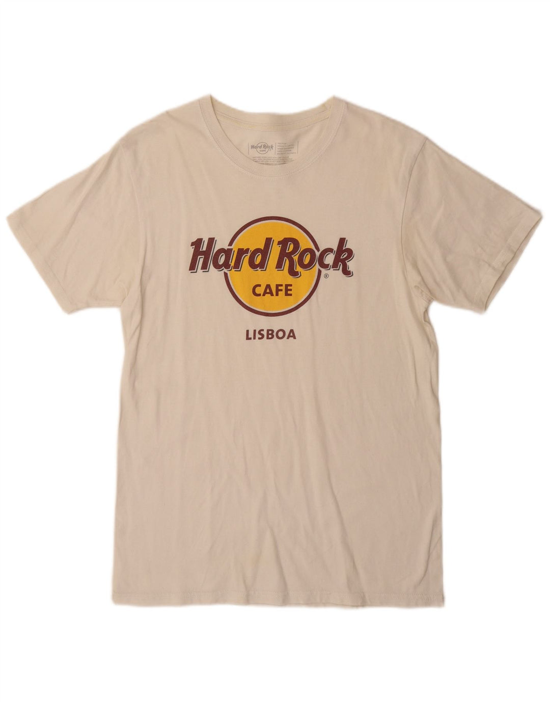 Hard Rock Cafe Mens Lisboa Graphic Camiseta Top Medio Off White Algodón