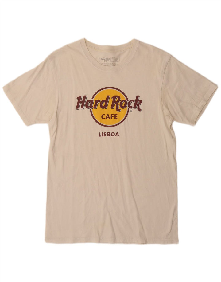 Hard Rock Cafe Mens Lisboa Graphic Camiseta Top Medio Off White Algodón