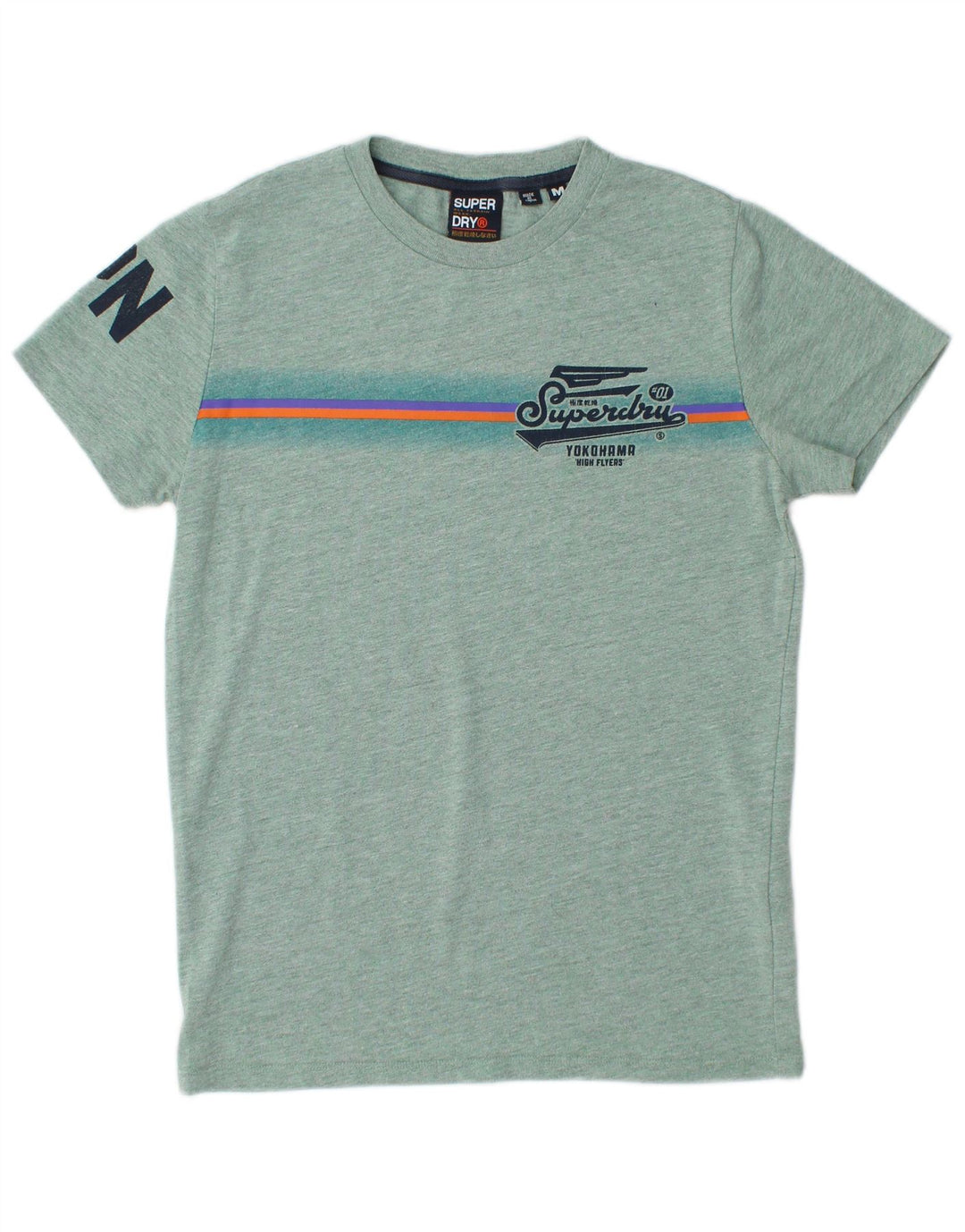 SUPERDRY Camiseta estampada Yokohama para hombre Top de algodón moteado verde medio