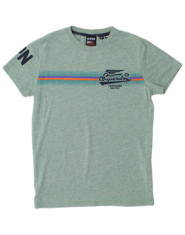 SUPERDRY Camiseta estampada Yokohama para hombre Top de algodón moteado verde medio