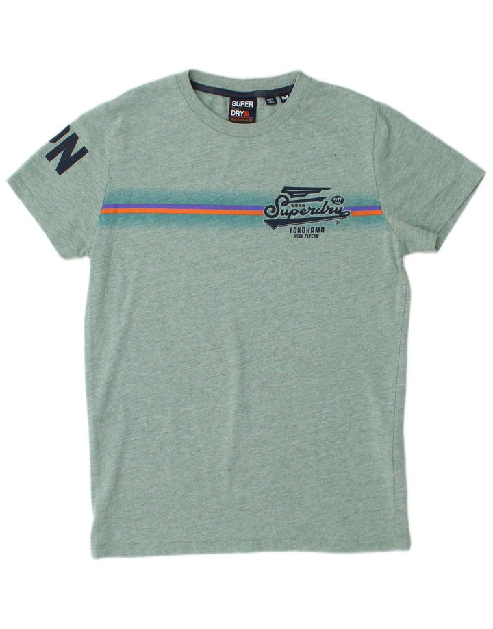 SUPERDRY Camiseta estampada Yokohama para hombre Top de algodón moteado verde medio
