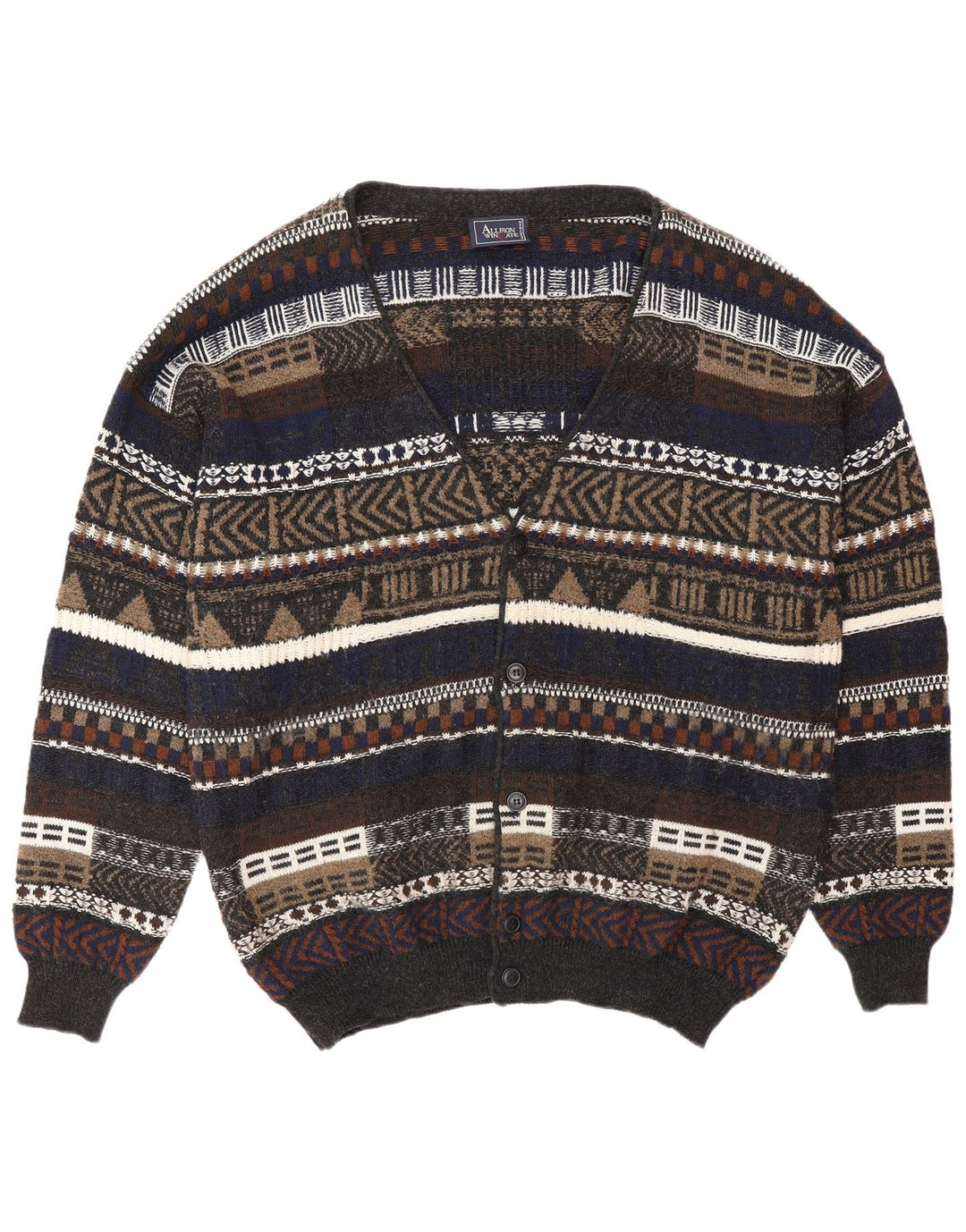 ALLISON WINGATE Suéter tipo cárdigan para hombre IT 56 2XL Multicolor Fair Isle