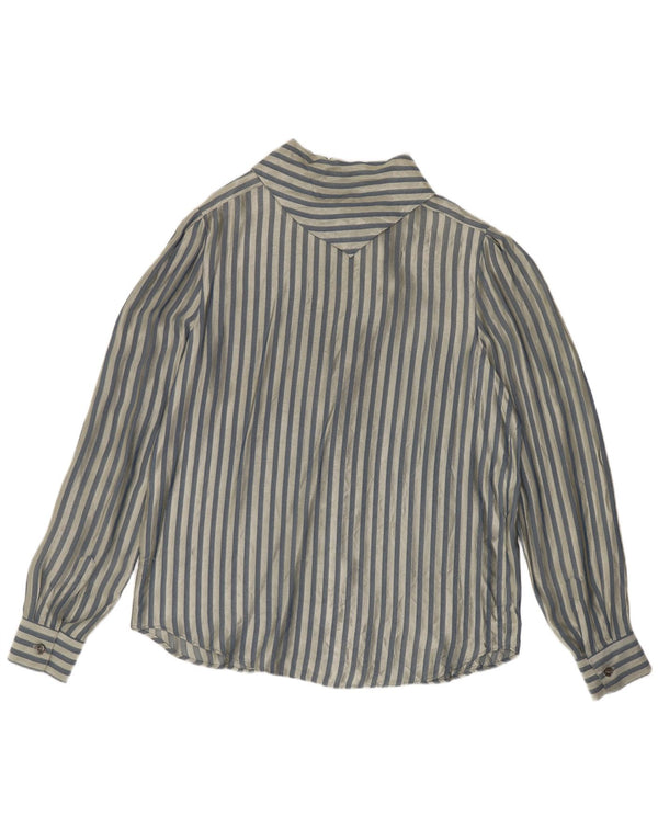 Vintage mujer camisa blusa Reino Unido 14 azul medio rayas