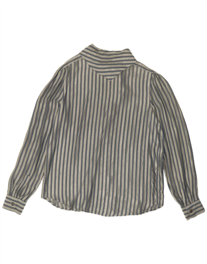 Vintage mujer camisa blusa Reino Unido 14 azul medio rayas
