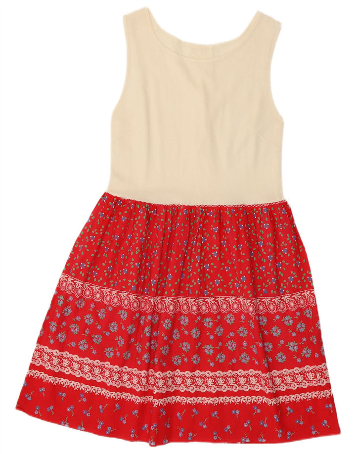 Vintage mujer sin mangas vestido básico Reino Unido 8 pequeño bloque de color rojo