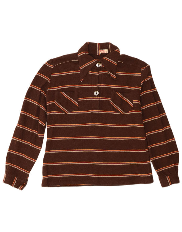 Vintage mujer pullover camisa IT 46 grande marrón rayas