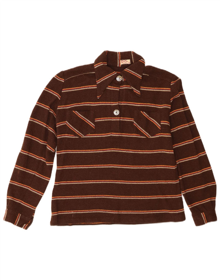 Vintage mujer pullover camisa IT 46 grande marrón rayas