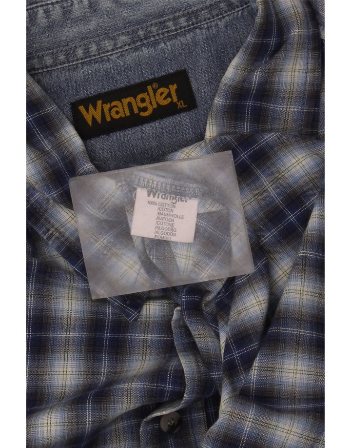 Camisa Wrangler Hombre XL Algodón A Cuadros Azul