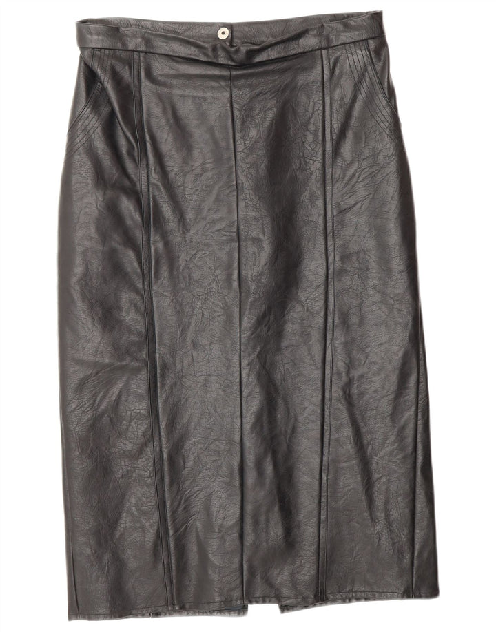 VINTAGE Falda de cuero para mujer W28 Cuero negro medio