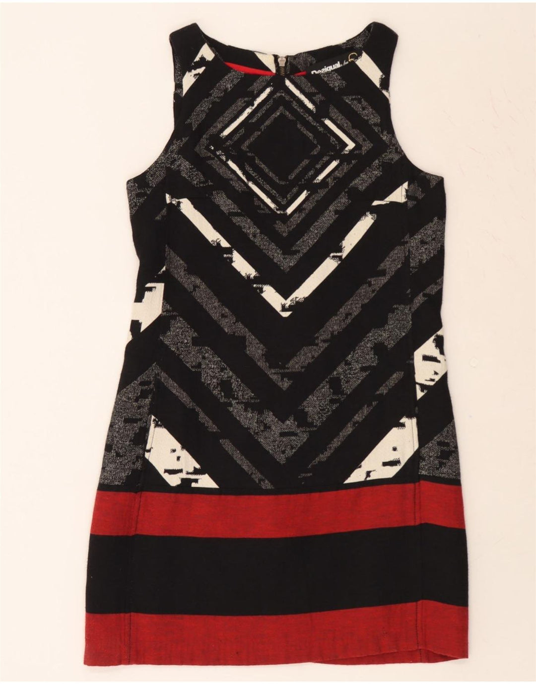 DESIGUAL Womens Sleeveless A-Line Dress EU 40 Medium Black Striped Vintage Desigual and Second-Hand Desigual from Messina Hembry 