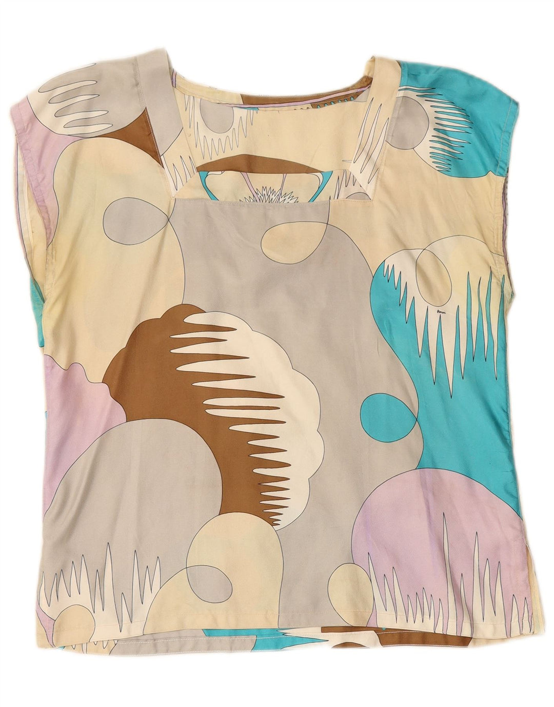 VINTAGE Mujer Patrón Abstracto Blusa Top Reino Unido 14 Medio Multicolor