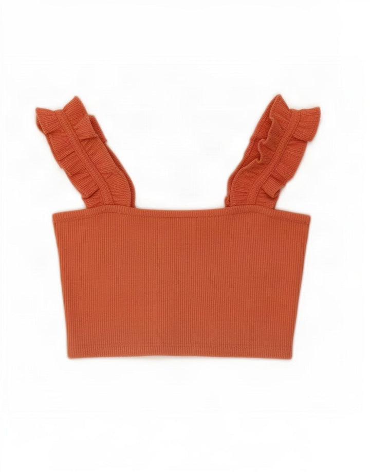 Zara Mujer Crop Top UK 8 Pequeño Naranja Poliéster