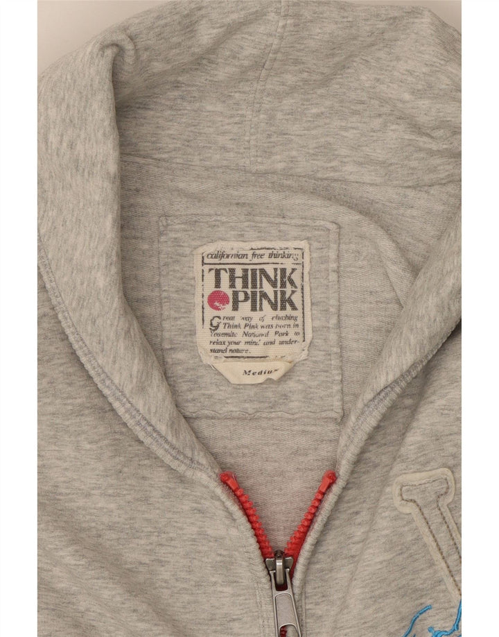 THINK PINK Womens Crop Graphic Tracksuit Top Jacket UK 12 Medium  Grey Vintage Think Pink and Second-Hand Think Pink from Messina Hembry 
