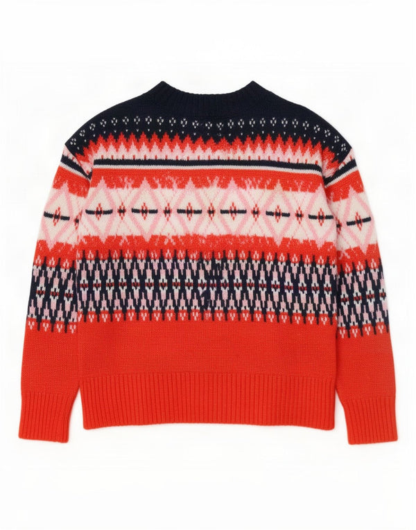Marks & Spencer Suéter tipo jersey con cuello redondo para mujer UK 10 Small Red Fair Isle