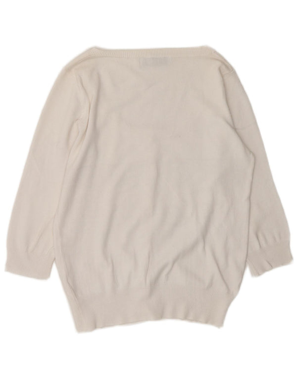 Zara Mujer Cárdigan De Manga 3/4 Suéter UK 44 Mediano Algodón Blanco