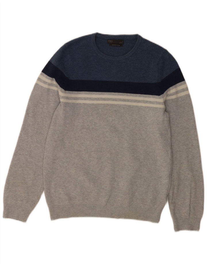 Marks & Spencer Jersey De Cuello Redondo Para Hombre Pequeño Gris Colorblock