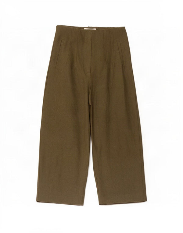 Zara Mujer Pantalones Casuales De Pierna Ancha Medianos W26 L23 Algodón Caqui